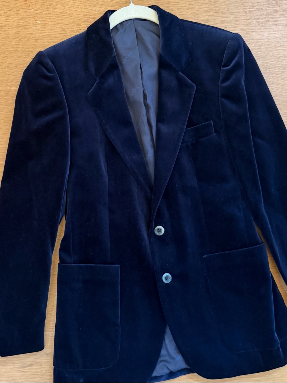 VTG 1970s Yves Saint Laurent DEADSTOCK navy velvet smoking jacket 37S